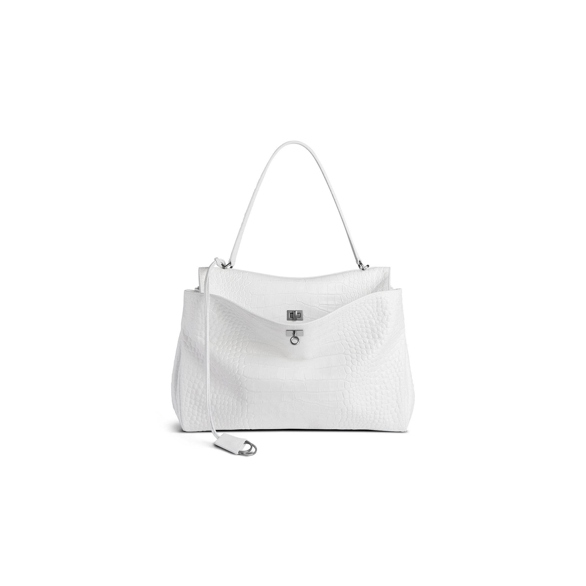 BALENCIAGA WOMEN'S RODEO LARGE HANDBAG CROCODILE EMBOSSED IN WHITE 7897422AA5L1200 (39.8*29.9*12.9)